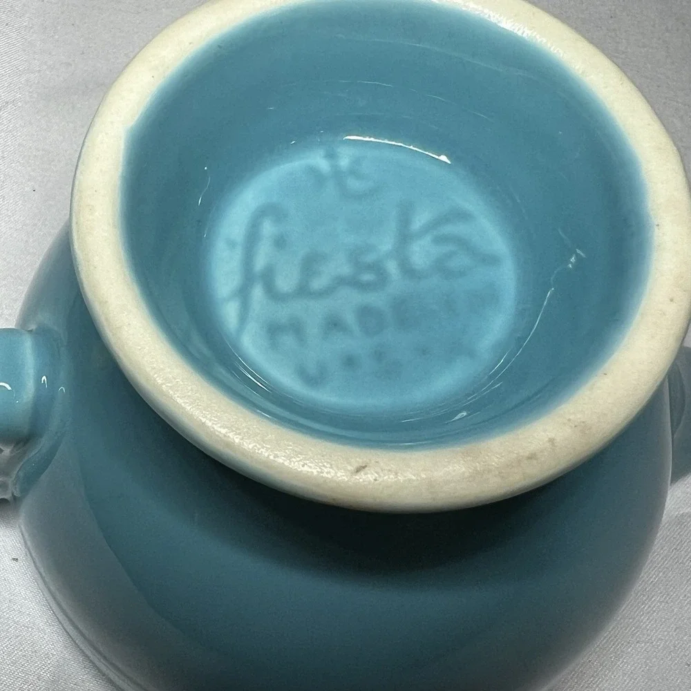 Vintage Fiesta Original Turquoise Ring Handled Creamer Fiestaware Blue Homer - Picture 6 of 7